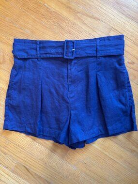 Joie Purple 100% Linen Pleated High Waist Belted Shorts Women's Size Medium
